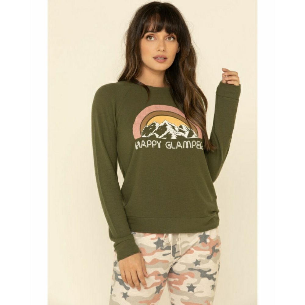NEW PJ Salvage Happy Glamper Life in Olive Green Top